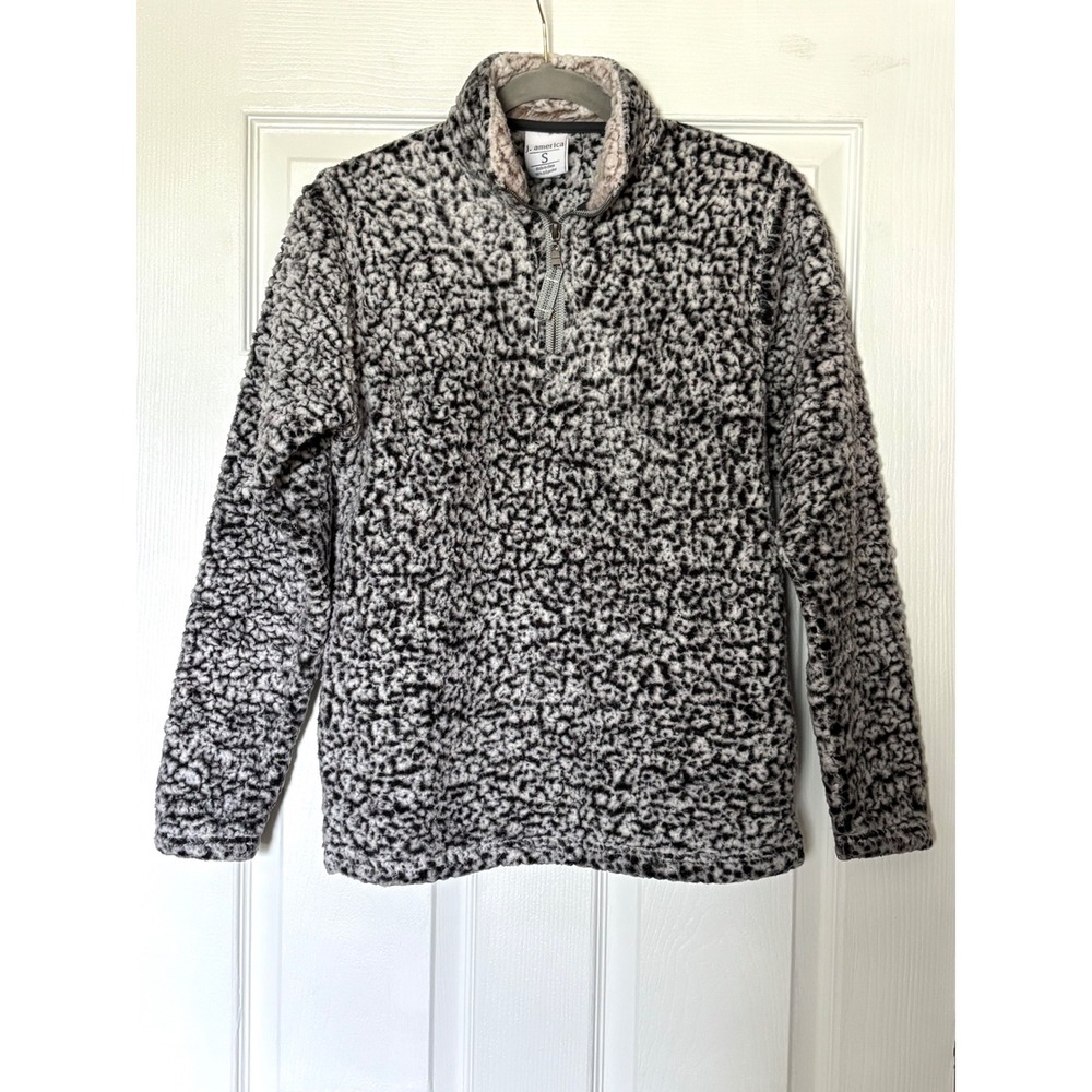 J. America Sherpa Fleece Quarter Zip Cozy Pullover Gray White Marbled Size Small